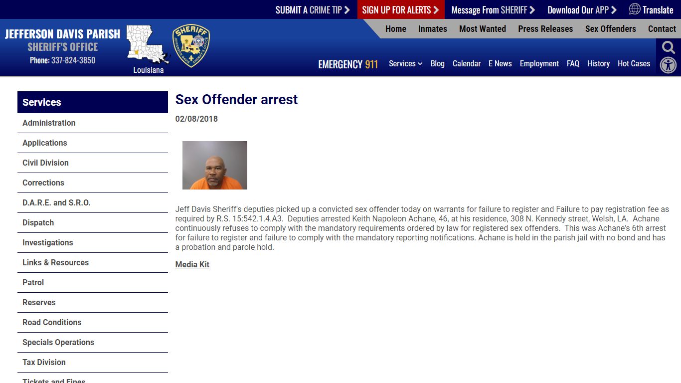 Sex Offender arrest - Jefferson Davis Parish Sheriff's Office