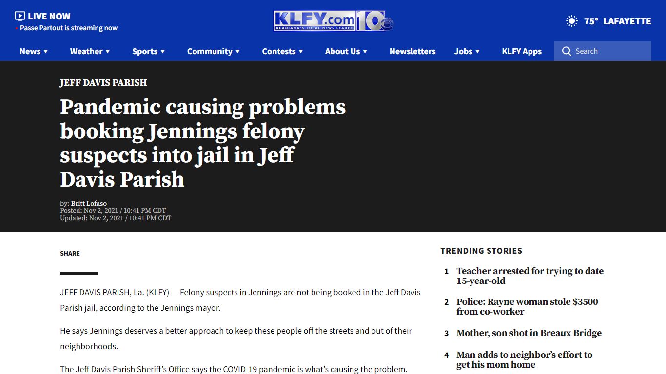 Pandemic causing problems booking Jennings felony suspects ...